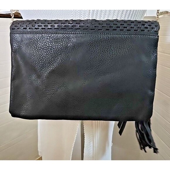 Urban Expressions Bag Black Crossbody Vegan Leather Fold-Flap Shoulder Purse - Picture 2 of 12